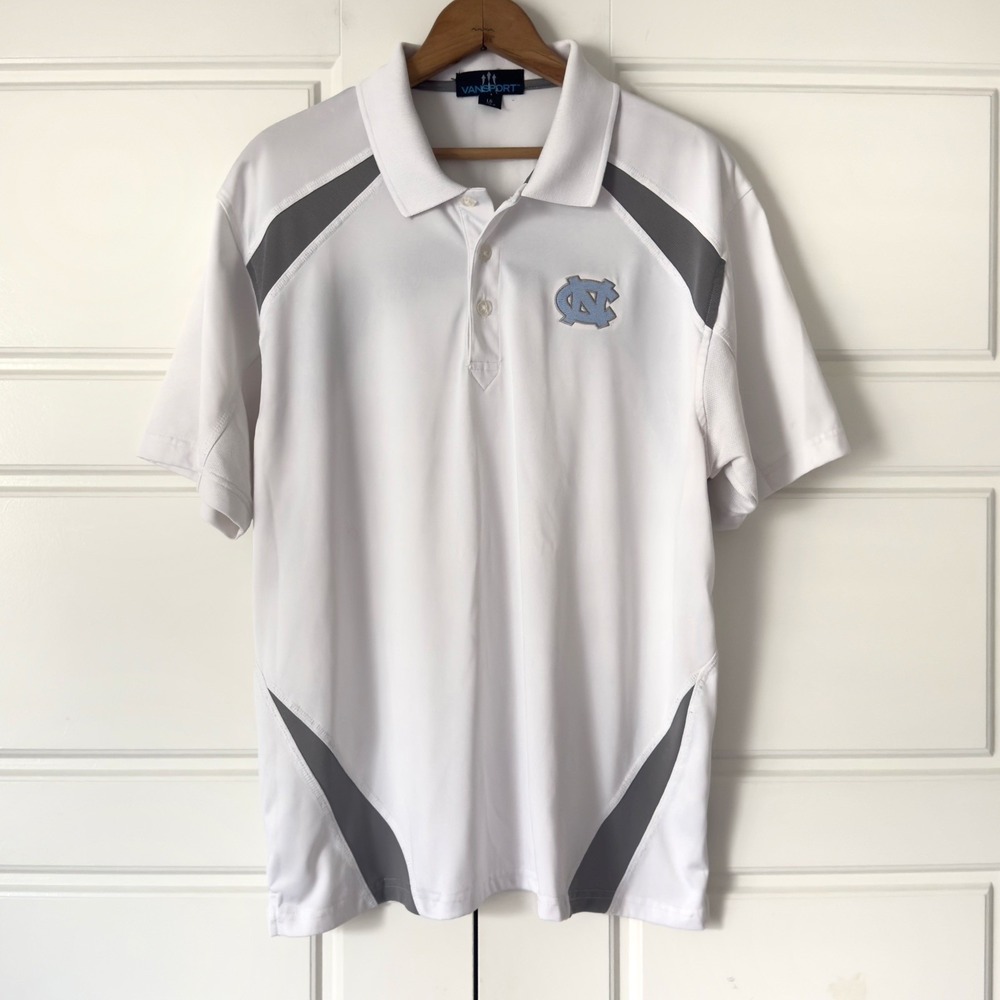 UNC Tarheels Golf Polo Shirt Mens Large White Gray Performance NCAA ACC